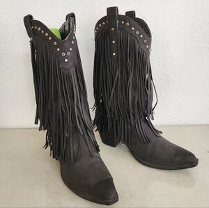 Passions Black Fringe Western Fashion Cowboy Boots Size 7